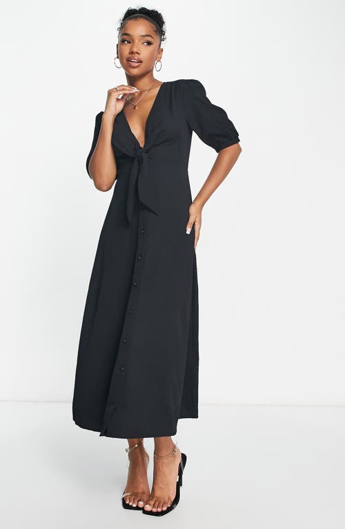 ASOS DESIGN Tie Front Midi Dress in Black