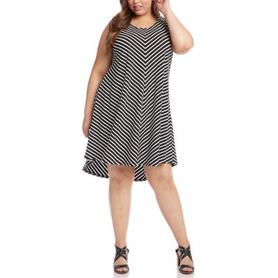 Plus Size Karen Kane Stripe Trapeze Dress, Black