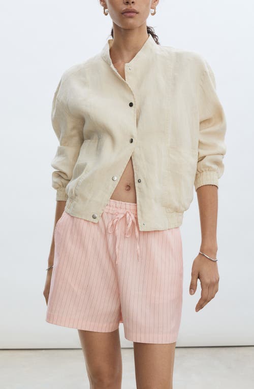 Mango Stripe Linen Blend Drawstring Shorts In Pastel Pink