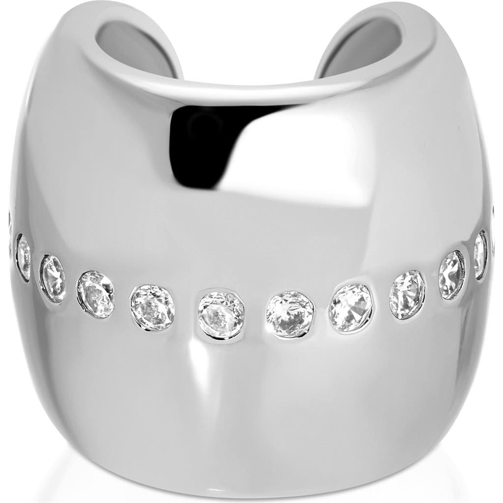 Ettika Plated Center Crystal Line Chunky Cuff Earrings In Silver