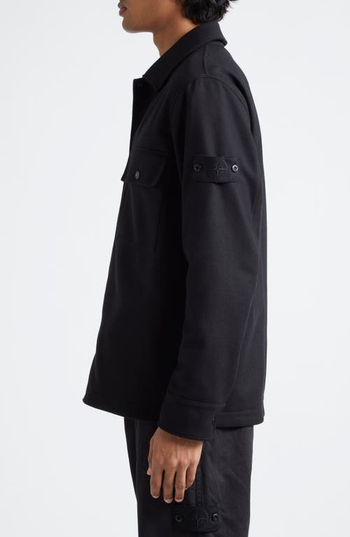 Shop Stone Island Compass Logo Virgin Wool Blend Shirt Jacket In Black