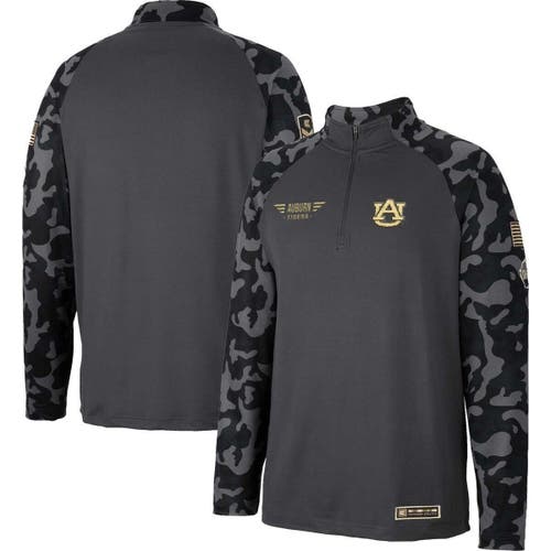 Men's Colosseum Charcoal Auburn Tigers OHT Military Appreciation Long Range Raglan Quarter-Zip Jacket