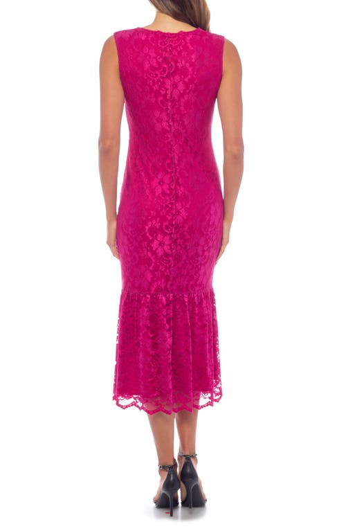 Marina Scallop Lace Sleeveless Midi Dress In Fuchsia
