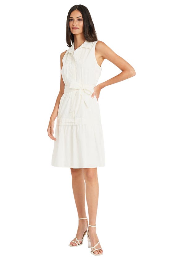 Shop Maggy London Belted Sleeveless Shirtdress In Ivory