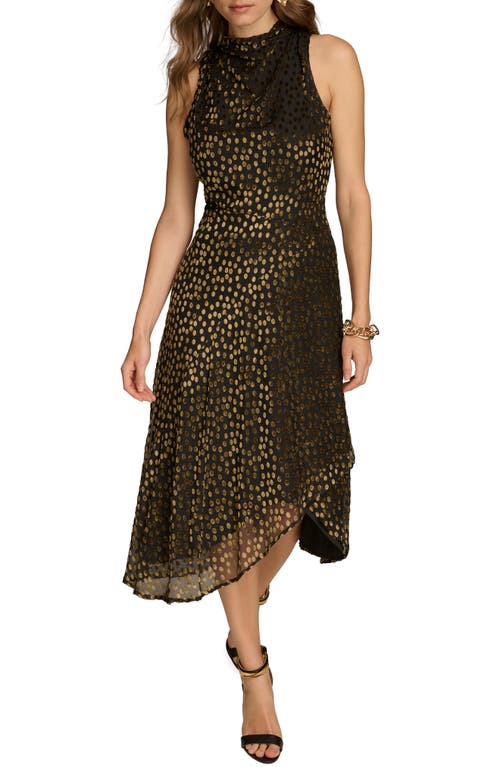 DONNA KARAN Metallic Dot Sleeveless Dress in Black/Gold Multi 