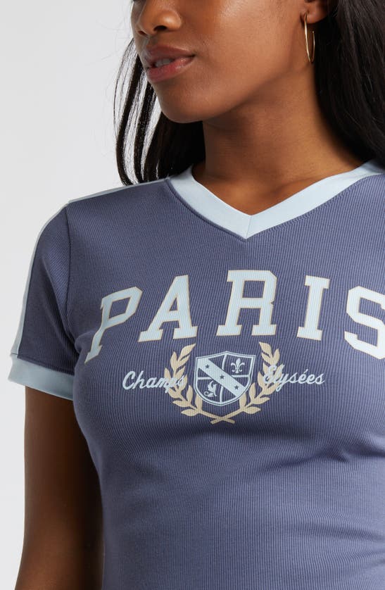 Shop Bp. Varsity V-neck Graphic T-shirt In Blue Shadow Paris