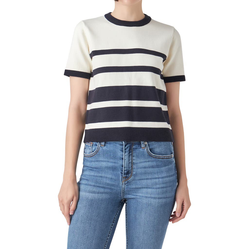 English Factory Stripe Short Sleeve Sweater In White