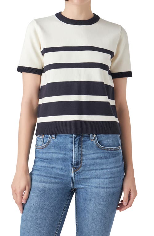 English Factory Stripe Short Sleeve Sweater in Ivory/Navy at Nordstrom, Size X-Small