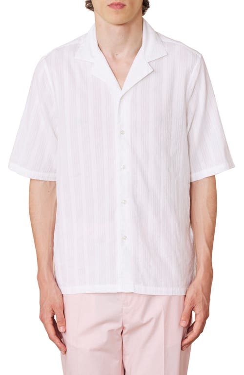 Officine Générale Eren Stripe Short Sleeve Cotton Button-Up Shirt White at Nordstrom,