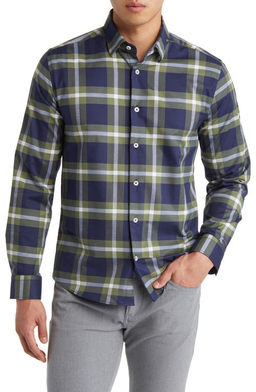 Stone Rose DRY TOUCH® Tartan Plaid Performance Button-Up Shirt in Olive Green 