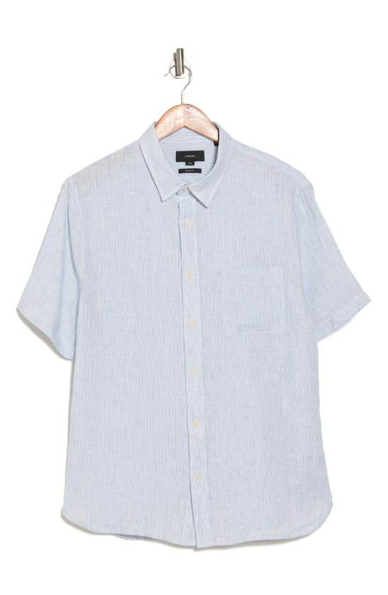 Vince Classic Fit Beauville Stripe Linen Button-up Shirt In Periwinkle/ Off White