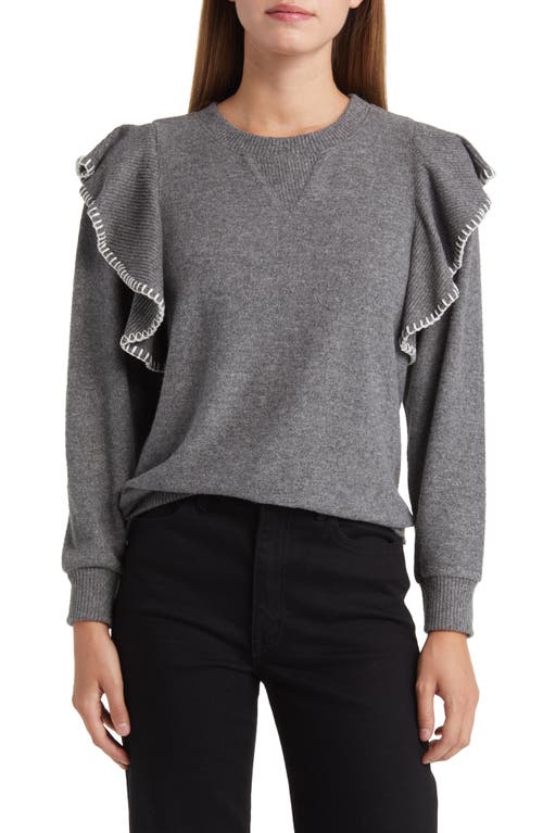 Wit & Wisdom Ruffle Crewneck Sweater In Gray