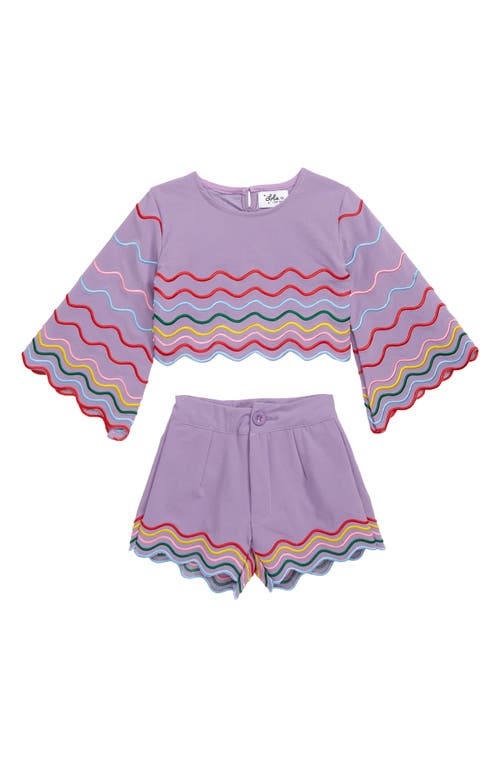 Lola & the Boys Kids' Rainbow Wave Top & Shorts Set in Purple
