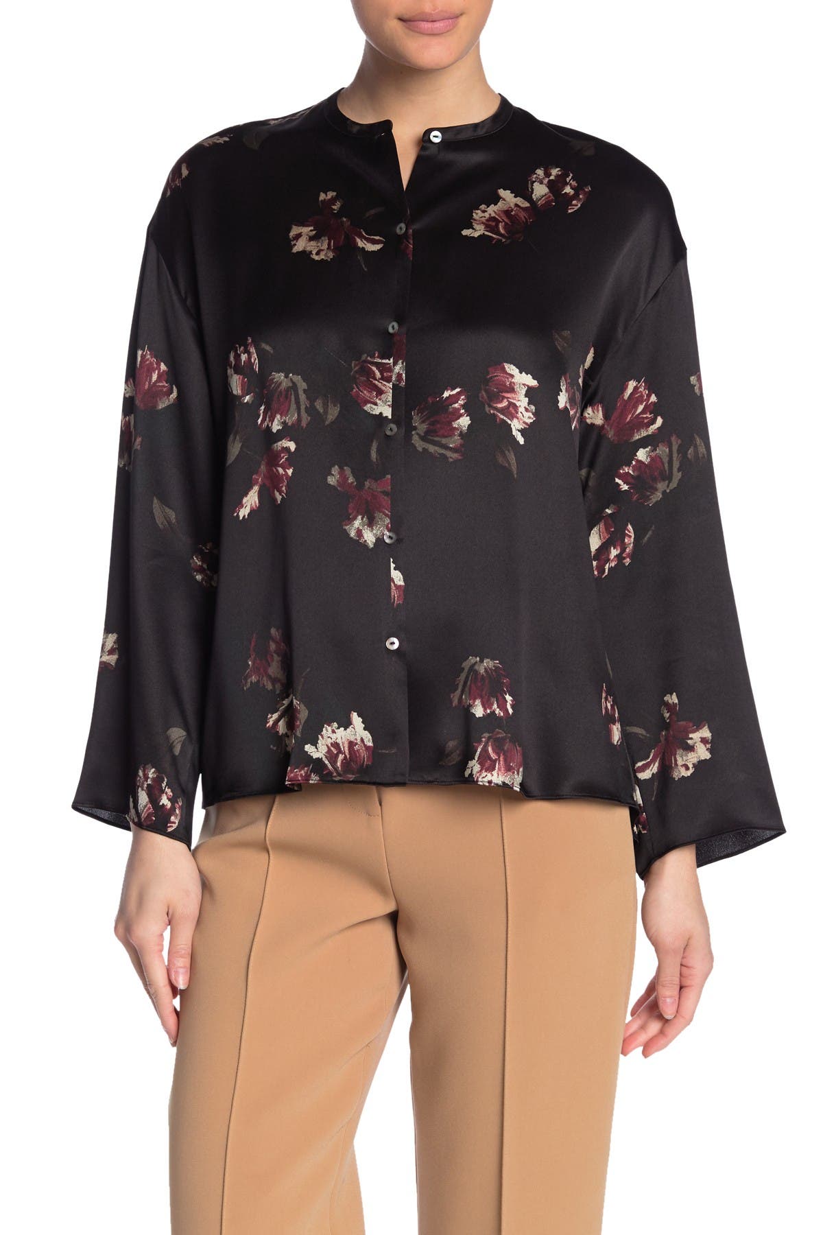 Vince Tulip Print Long Sleeve Silk Blouse Nordstrom Rack