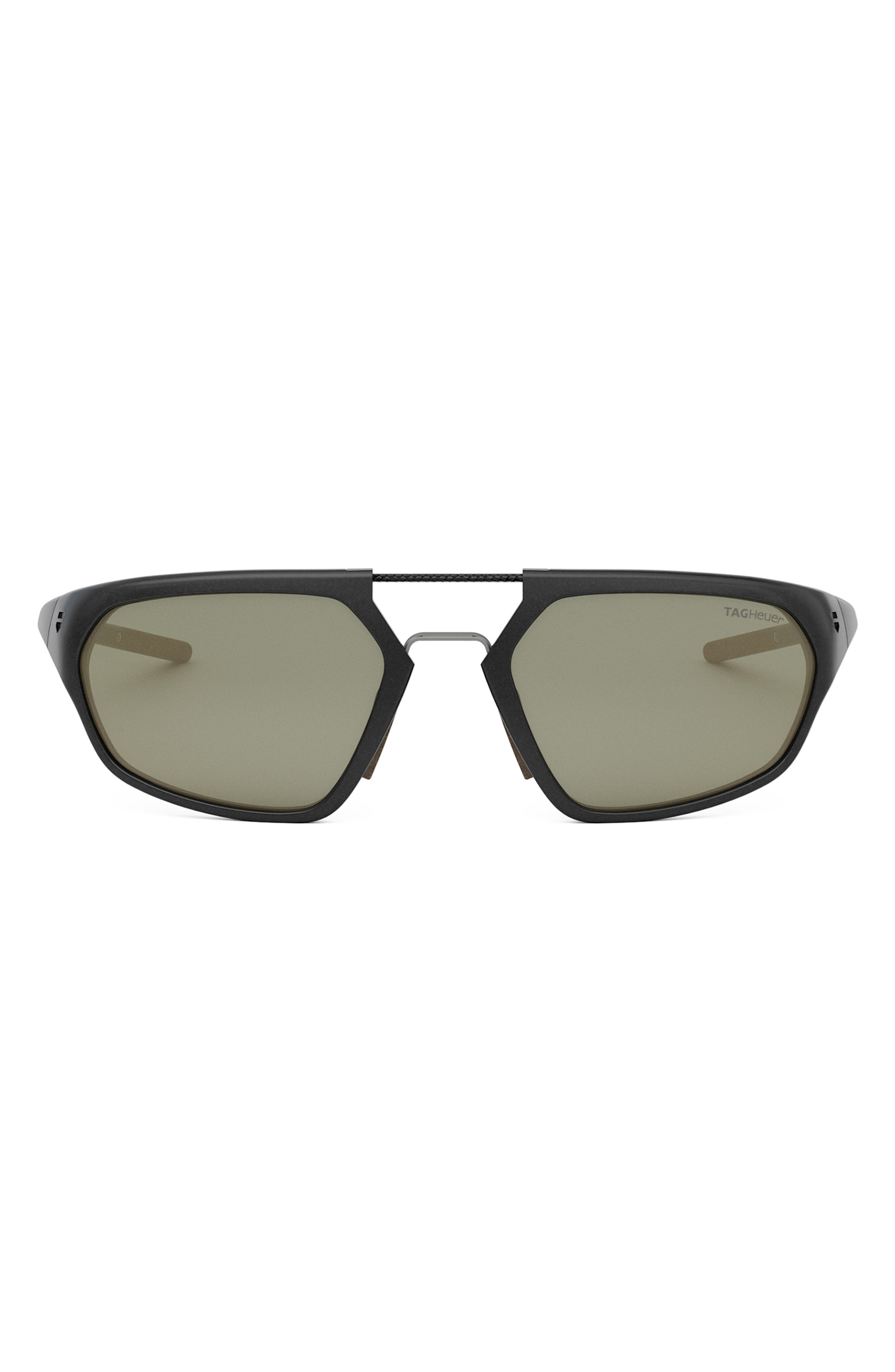 TAG Heuer Line 55mm Polarized Geometric Sunglasses in Black/Green Polarized Cover