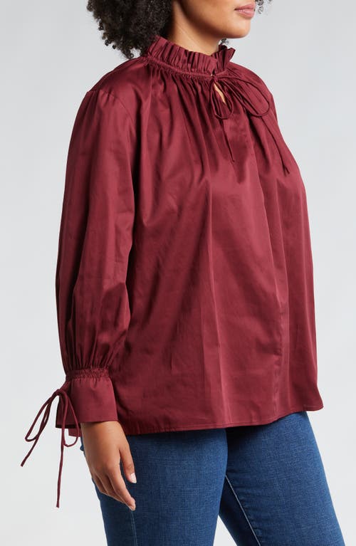 Shop Harshman Audrey Tie Detail Cotton Pullover Top In Burgundy