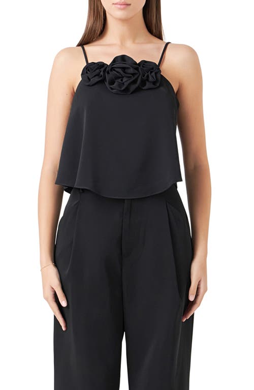 Endless Rose Corsage Flowy Crop Camisole Black at Nordstrom,