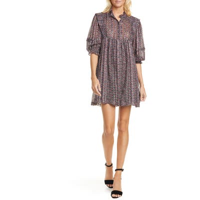 Ba & sh The Deep Metallic Print Pleated Minidress, Black
