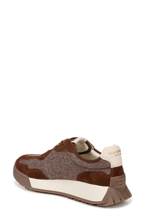 Sam Edelman Langley Lace Up Sneaker Brown Houndstooth Suede In Brown Multi