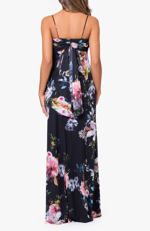 Shop Betsy & Adam Floral Print Cowl Neck Gown In Black/multi