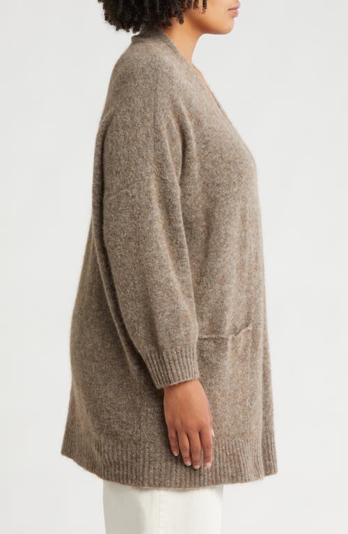 Shop Eileen Fisher Open Front Brushed Cardigan In Taupe