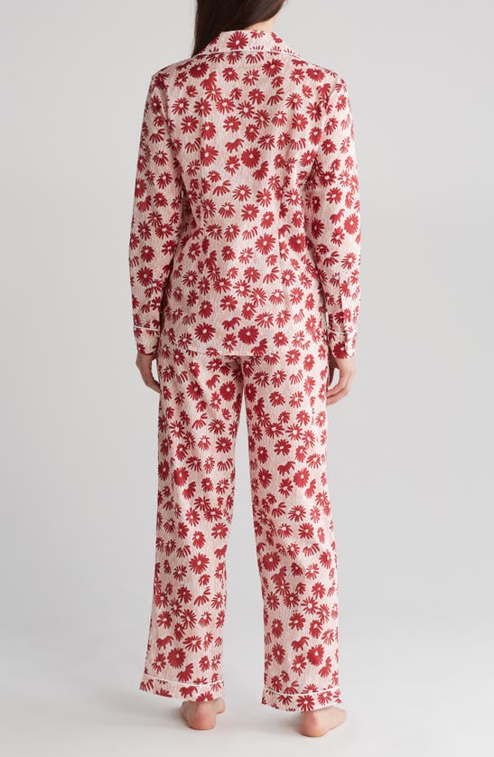 Shop Desmond & Dempsey Long Sleeve Cotton Pajamas In Chamomile Pink/ Red