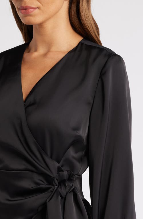 Shop Sam Edelman Fluid Long Sleeve Satin Faux Wrap Midi Dress In Black