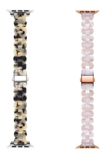 Shop The Posh Tech Assorted 2-pack Resin Apple Watch® Watchbands In Light Natural Tortoise/blush