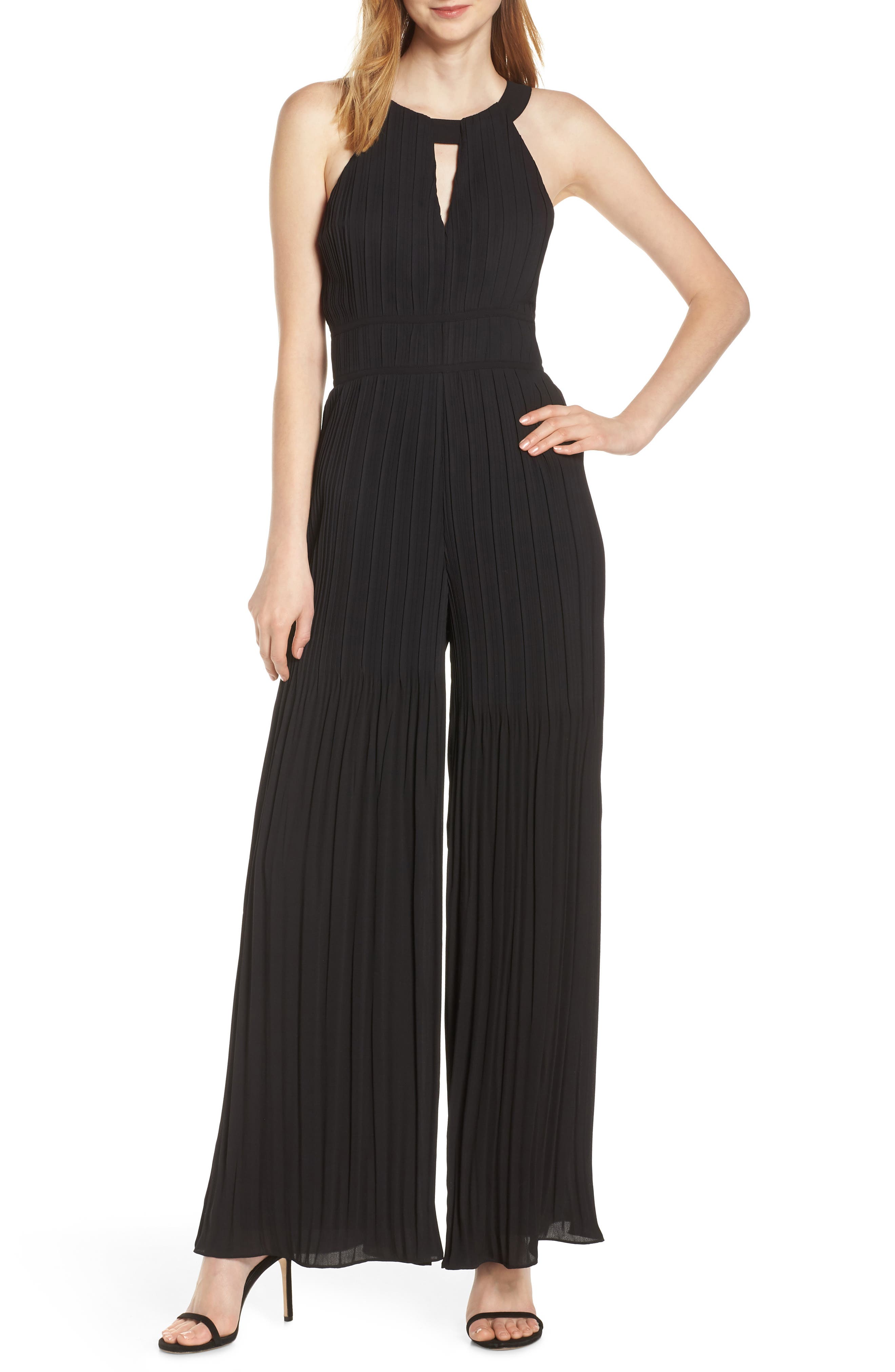 pleated wide leg jumpsuit