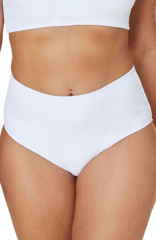 Andie Ribbed High Waist Bikini Bottoms White at Nordstrom,