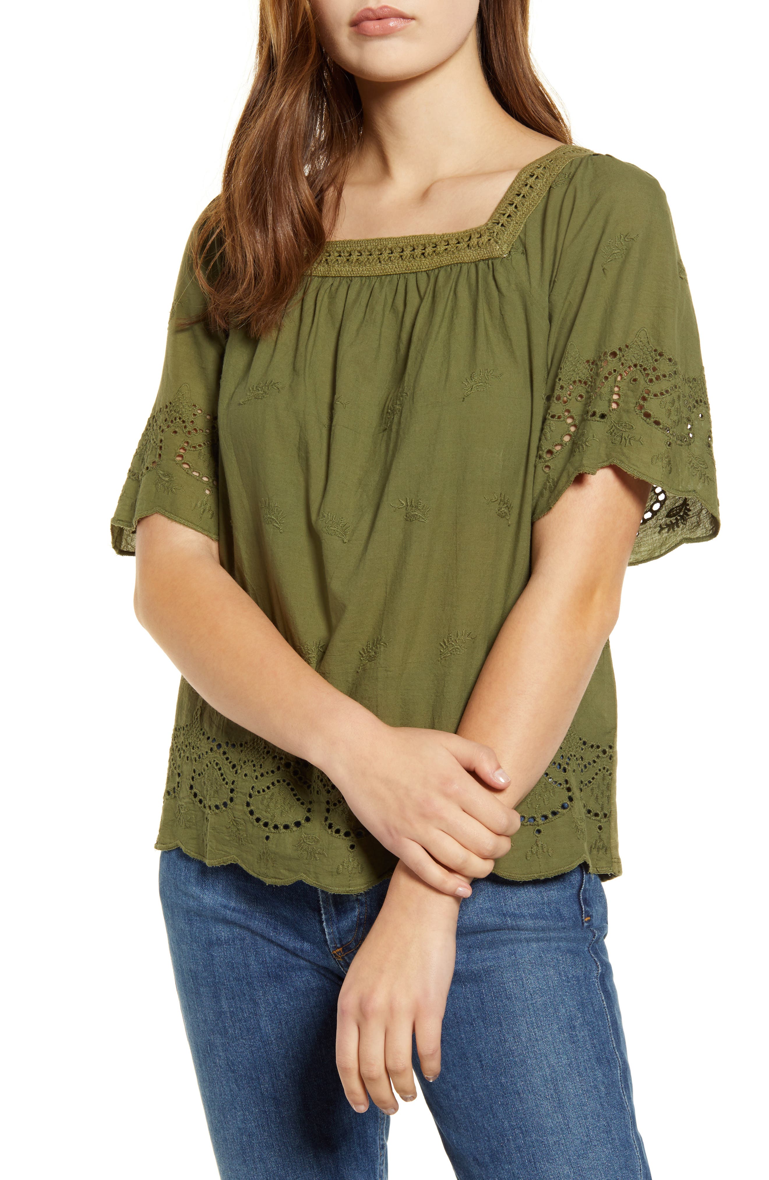 lucky brand eyelet peasant top