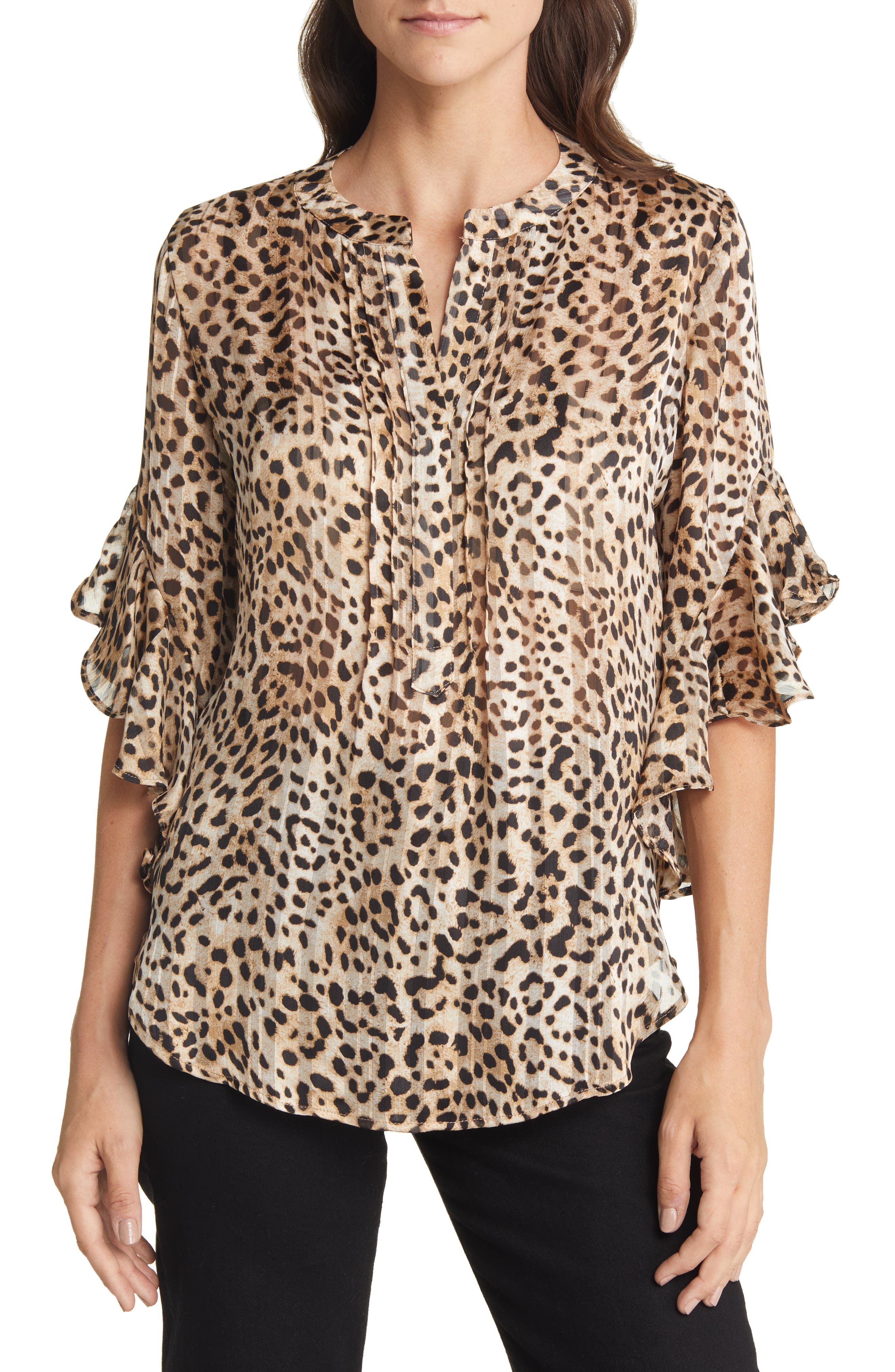 Fashion Blouses Ruffled Blouses Scotch & Soda Ruffled Blouse brown-black leopard pattern casual look 