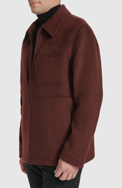 Shop Cole Haan Felt Zip Front Shirt Jacket In Wine