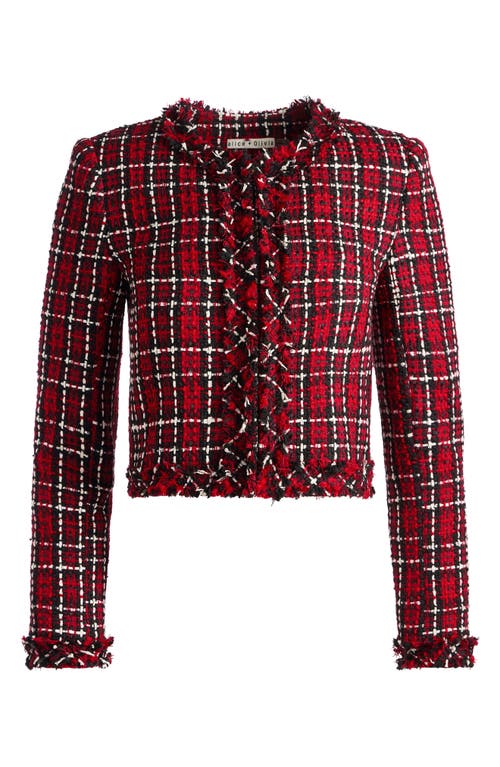 Shop Alice And Olivia Alice + Olivia Tweed Jacket In Schoolgirl Plaid Bright Ruby