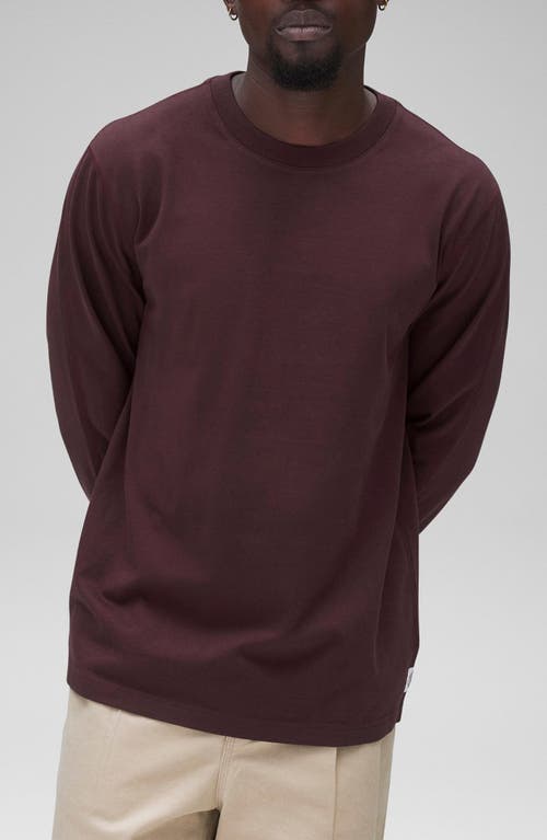 Reigning Champ Classic Fit Long Sleeve Midweight Cotton T-shirt In Burgundy