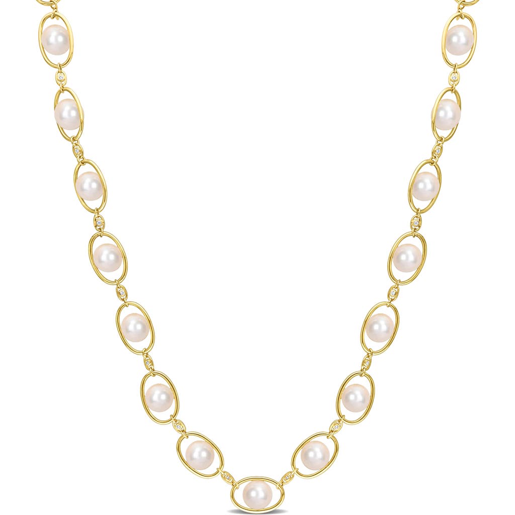 Delmar 8–8.5mm Cultured Freshwater Pearl & Cz Oval Chain Necklace In Gold