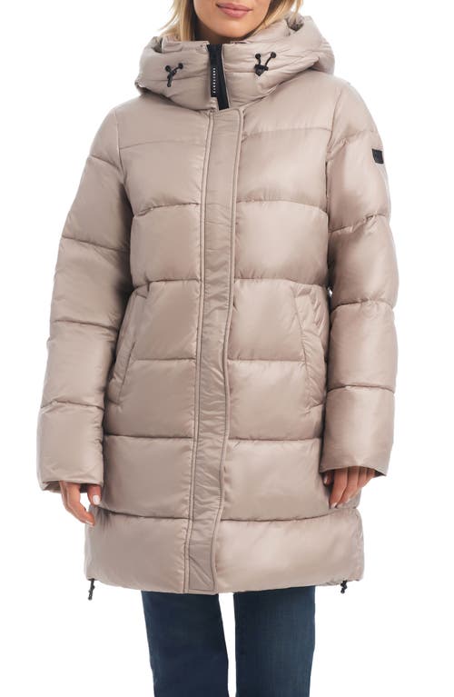 Hooded Puffer Coat in Taupe