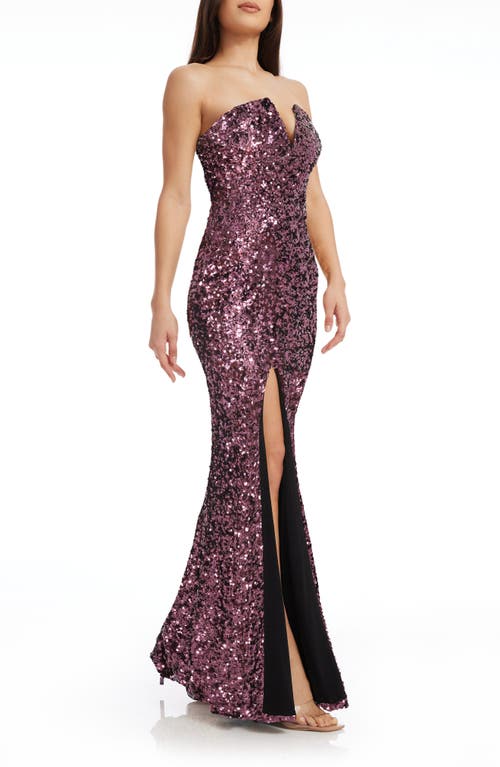 Shop Dress The Population Fernanda Sequin Strapless Gown In Deep Purple