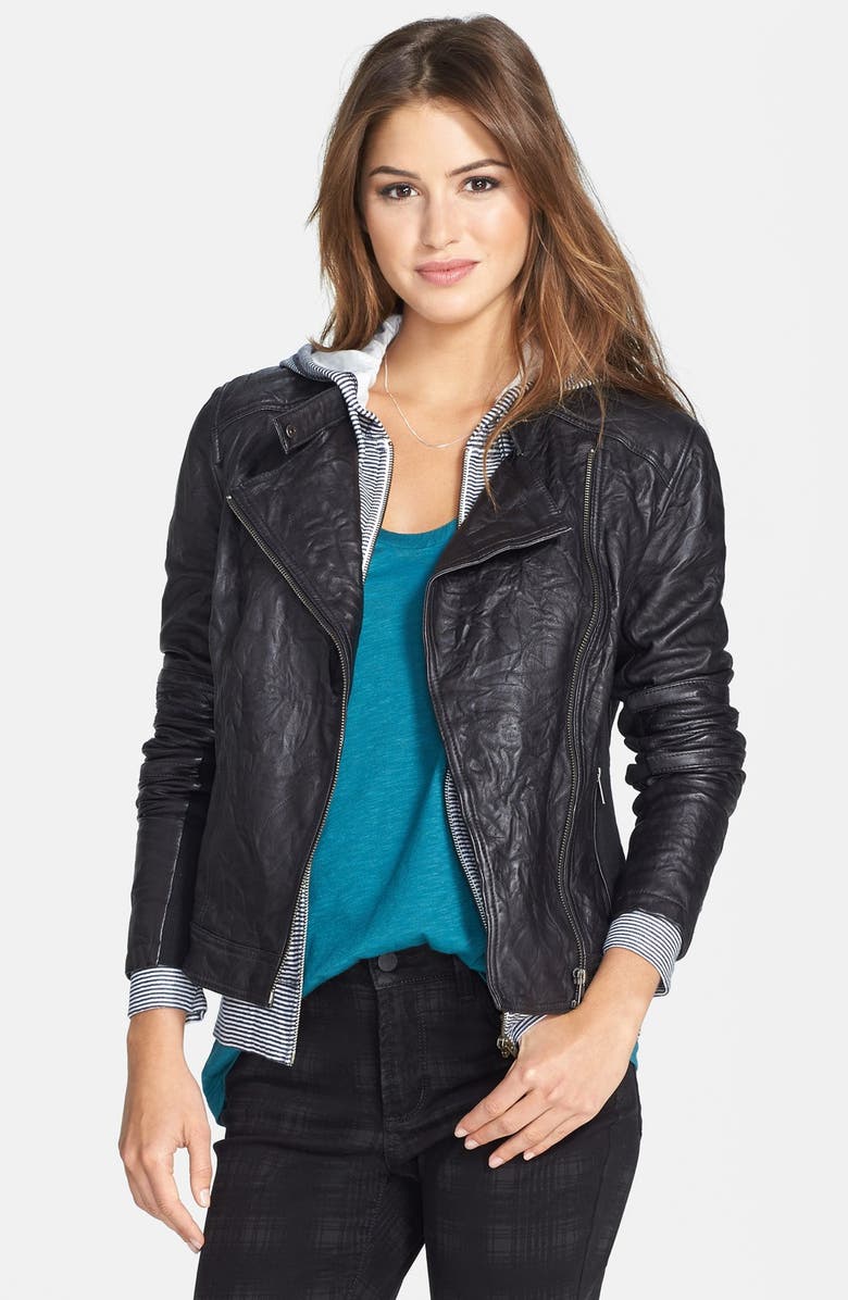 Caslon® Rumpled Leather Moto Jacket (Regular & Petite) | Nordstrom