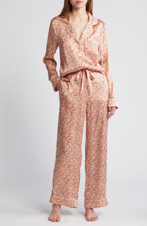 Classic Floral Silk Satin Pajamas in Pink