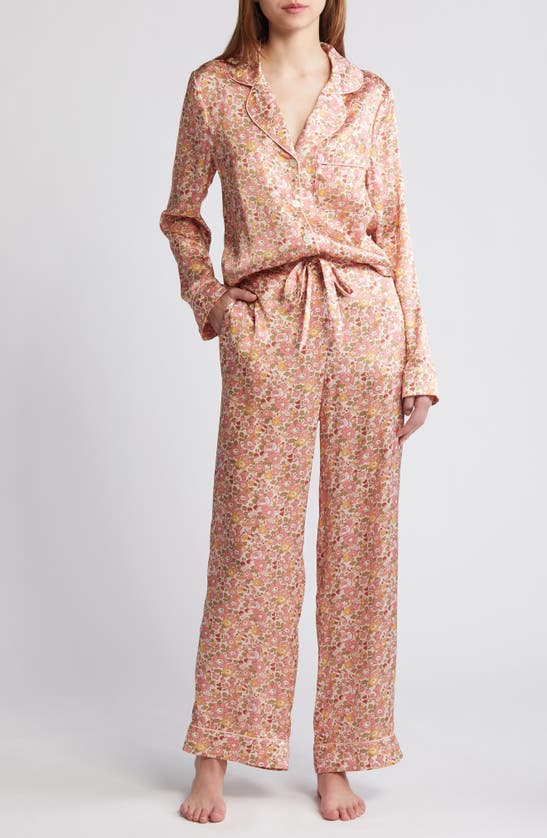 Shop Liberty London Classic Floral Silk Satin Pajamas In Pink