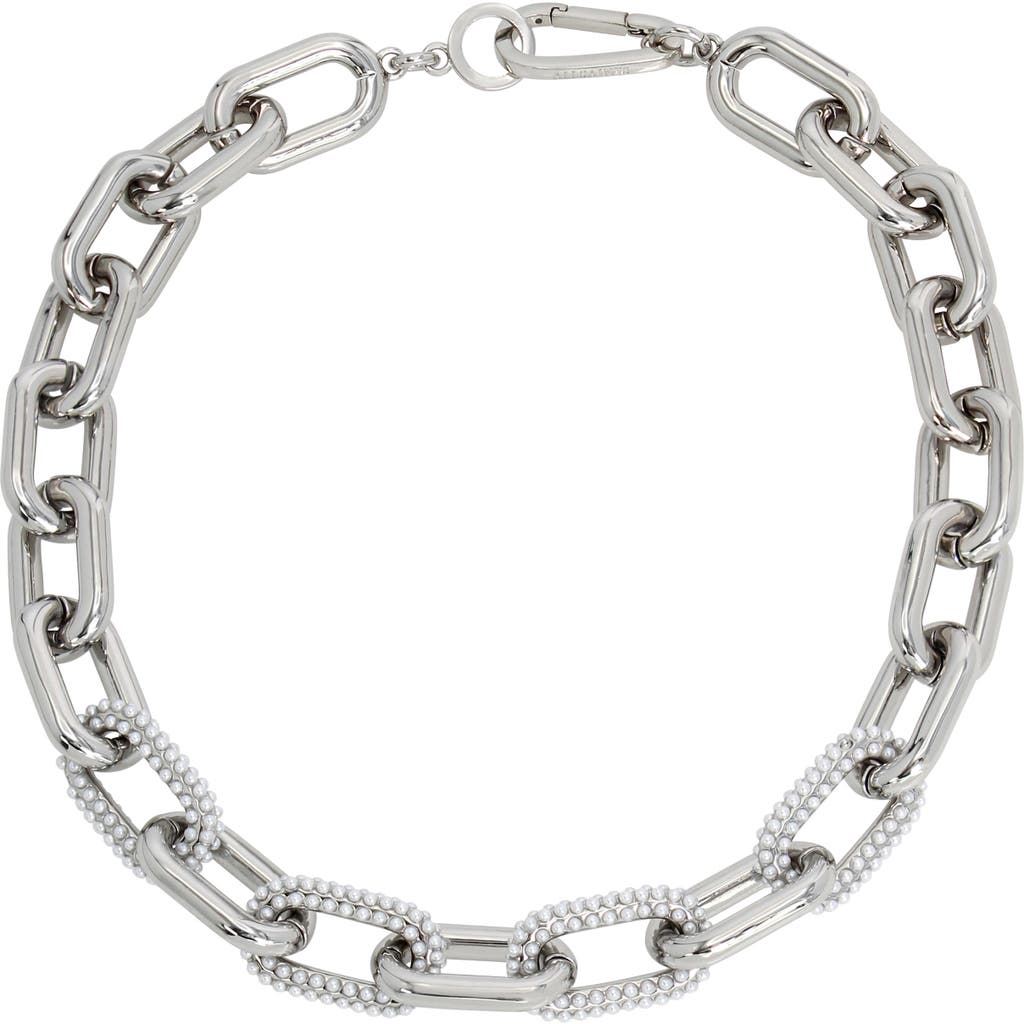 Allsaints Imitation Pearl Link Collar Necklace In Metallic