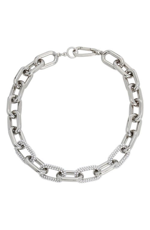 Imitation Pearl Link Collar Necklace in White/Rhodium