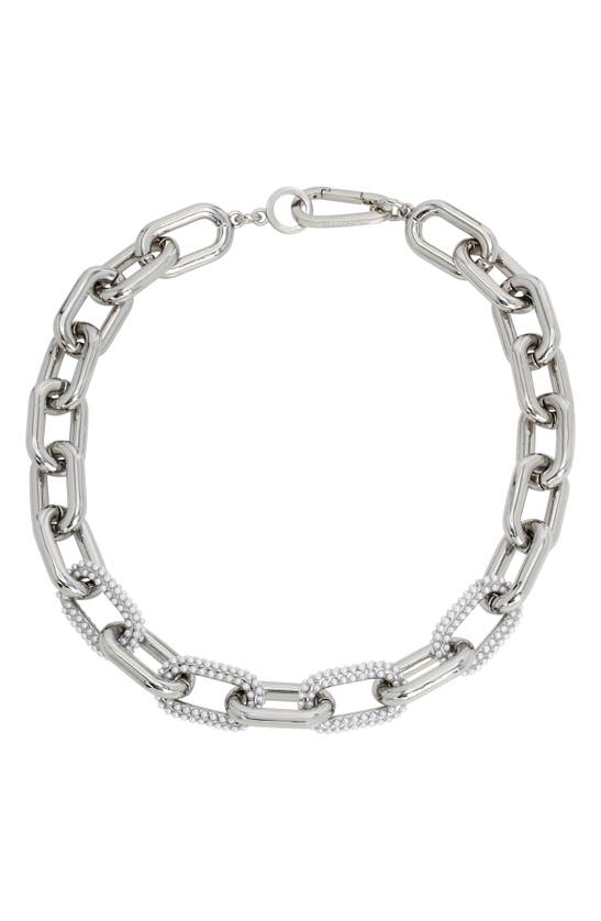 Allsaints Imitation Pearl Link Collar Necklace In White/ Rhodium