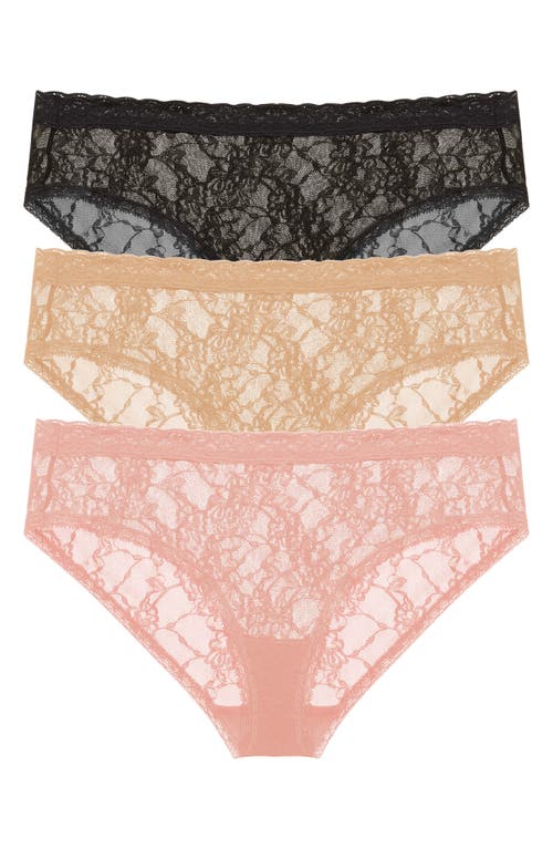 Shop Natori Bliss Allure Lace 3-pack Girl Briefs In Black/cafe/rose