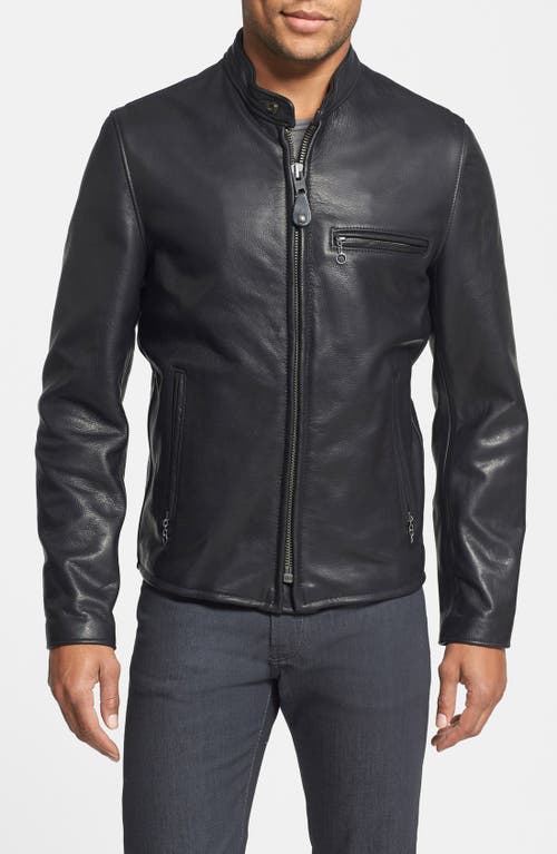 Café Racer Oil Tanned Leather Moto Jacket in Black