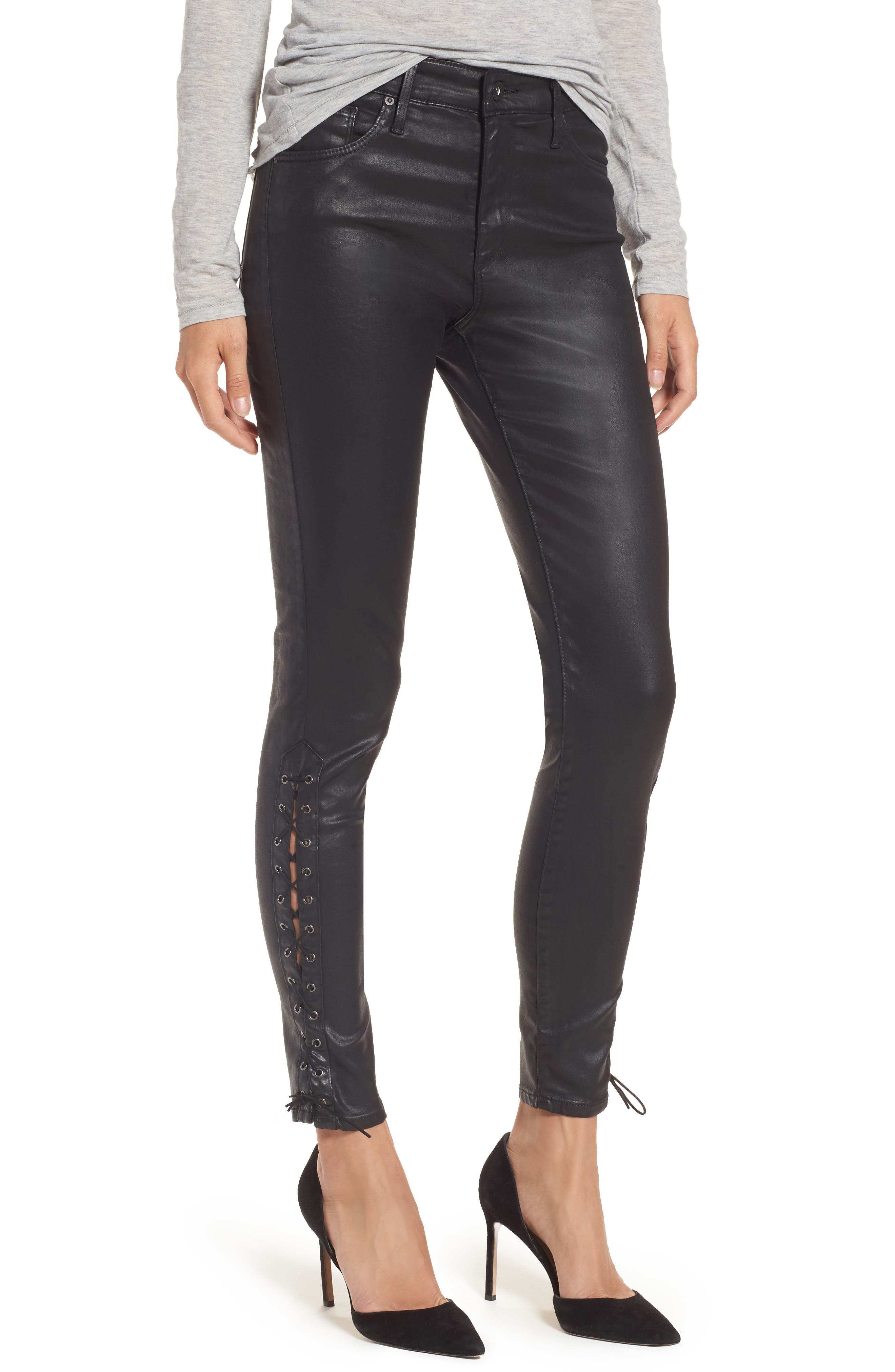 high waisted faux leather jeans