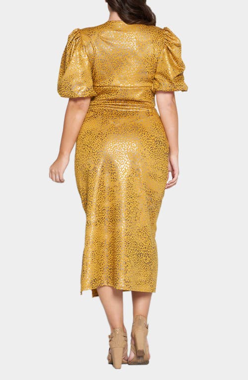 Shop L I V D Cheetah Print Foil Tie Front Ponte Crop Top & Skirt Set In Mustard