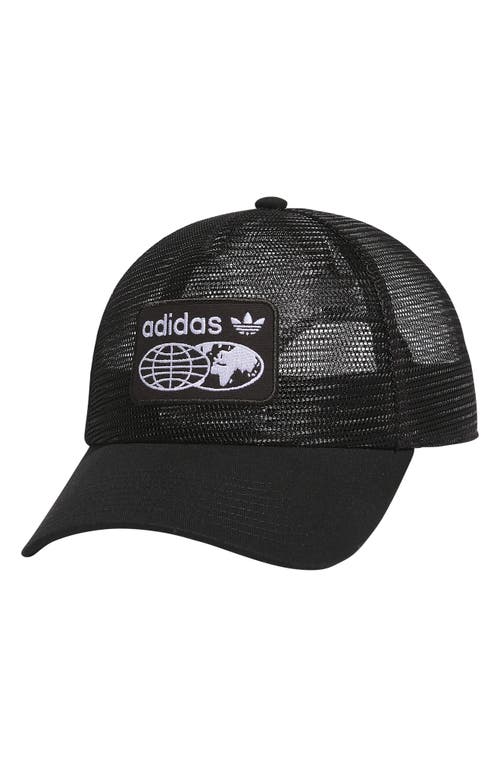 adidas Worldwide Full Mesh Snapback Trucker Hat in Black/White 