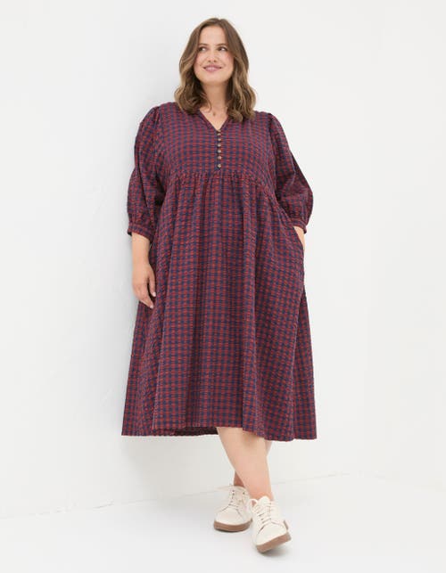 Shop Fatface Plus Size Ceil Gingham Midi Dress In Dark Red